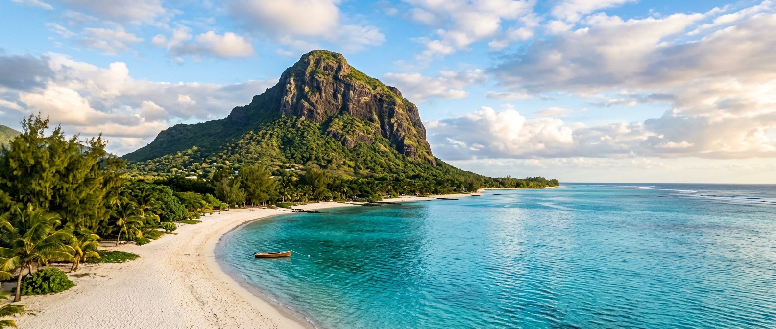 Le Morne mountain and lagoon, south-west Mauritius