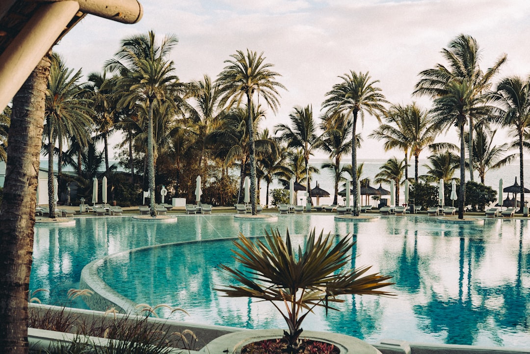 Palm-fringed resort pool at a luxury Mauritius development